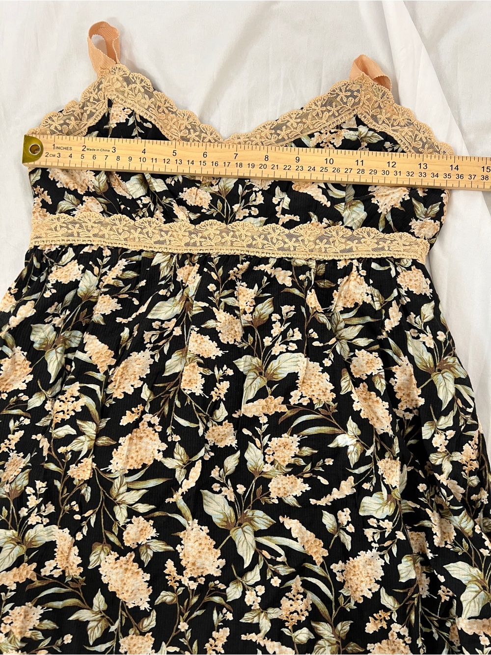mine Black Floral Midi Dress with Beige Lace Trim - Picture 8 of 9